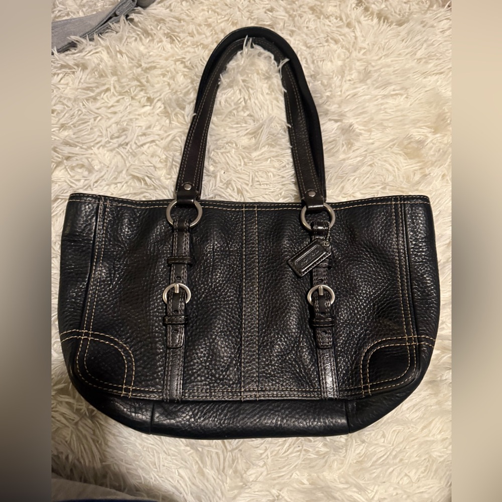 Black Leather Tote Bag - Coach